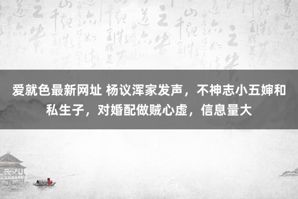 爱就色最新网址 杨议浑家发声，不神志小五婶和私生子，对婚配做贼心虚，信息量大